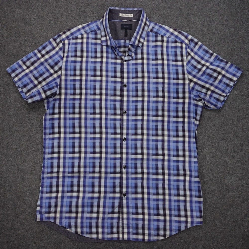 Good Man Brand Button Down Shirt Men's Large Plaid Short Sleeve Blue